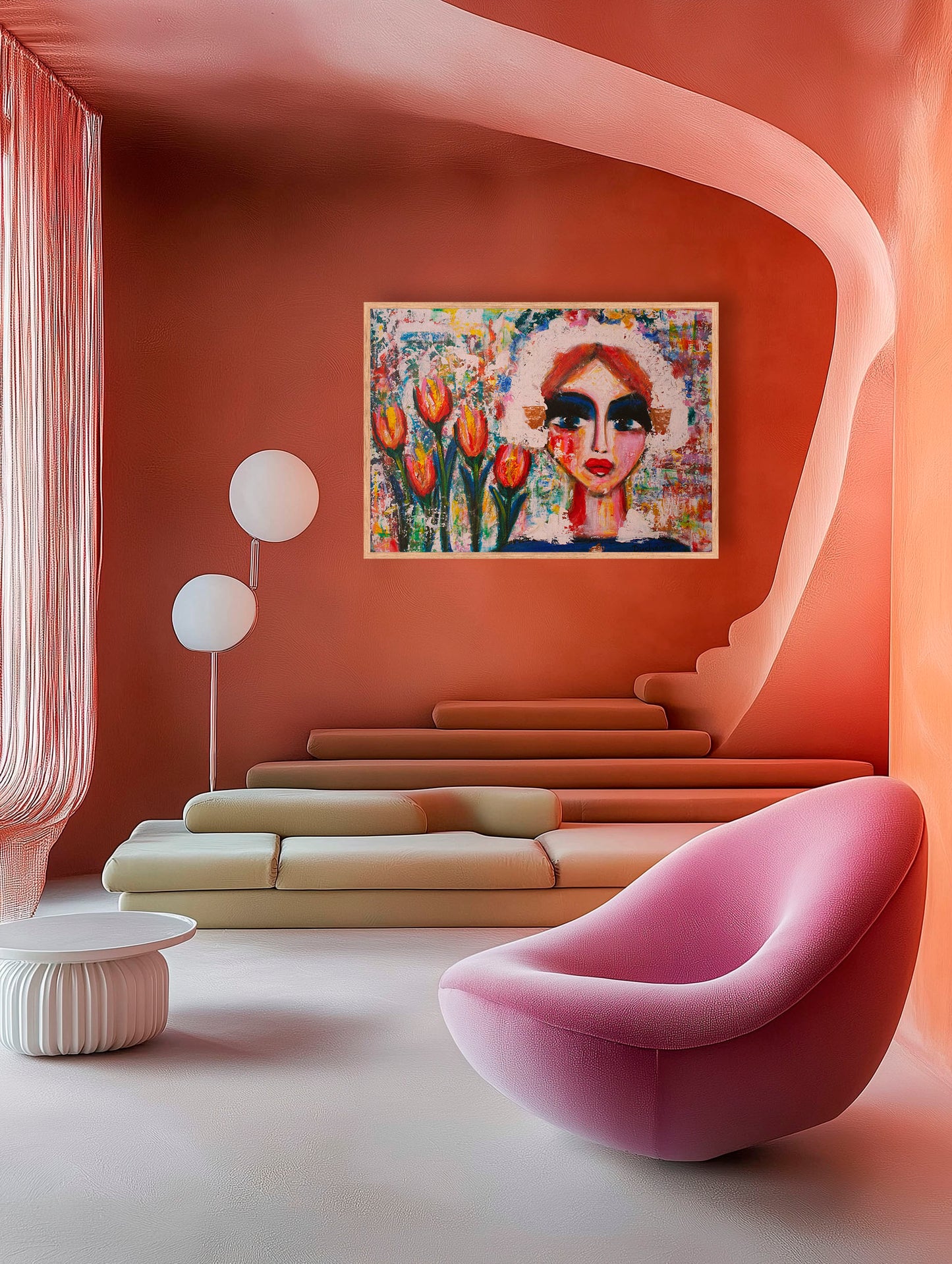 Origineel schilderij – kleurrijk expressief portret – Boerin in Bloei – Danielle Ducheine