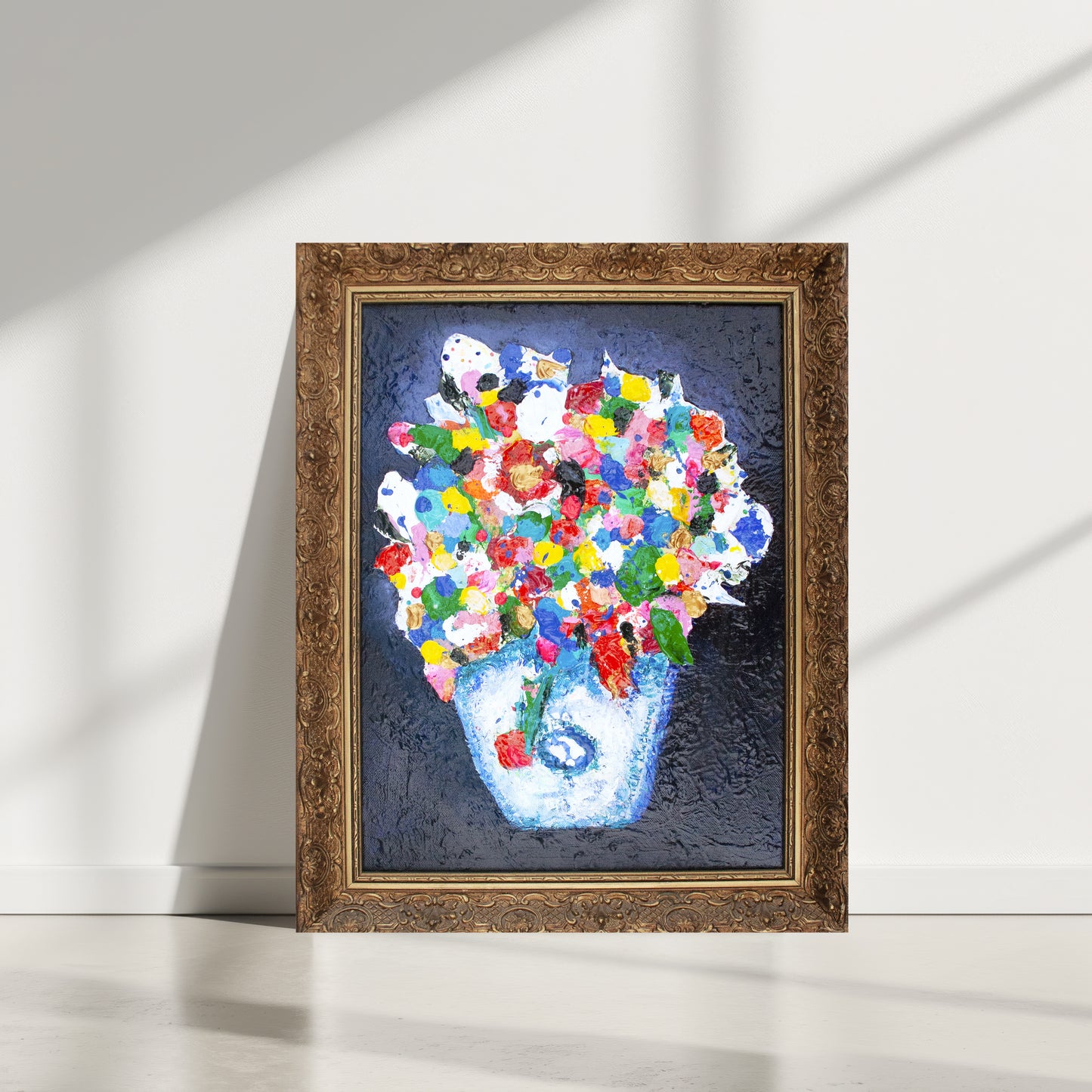 Origineel schilderij – kleurrijk expressief bloemenschilderij – Delfts Vrolijk Vaasje – Danielle Ducheine