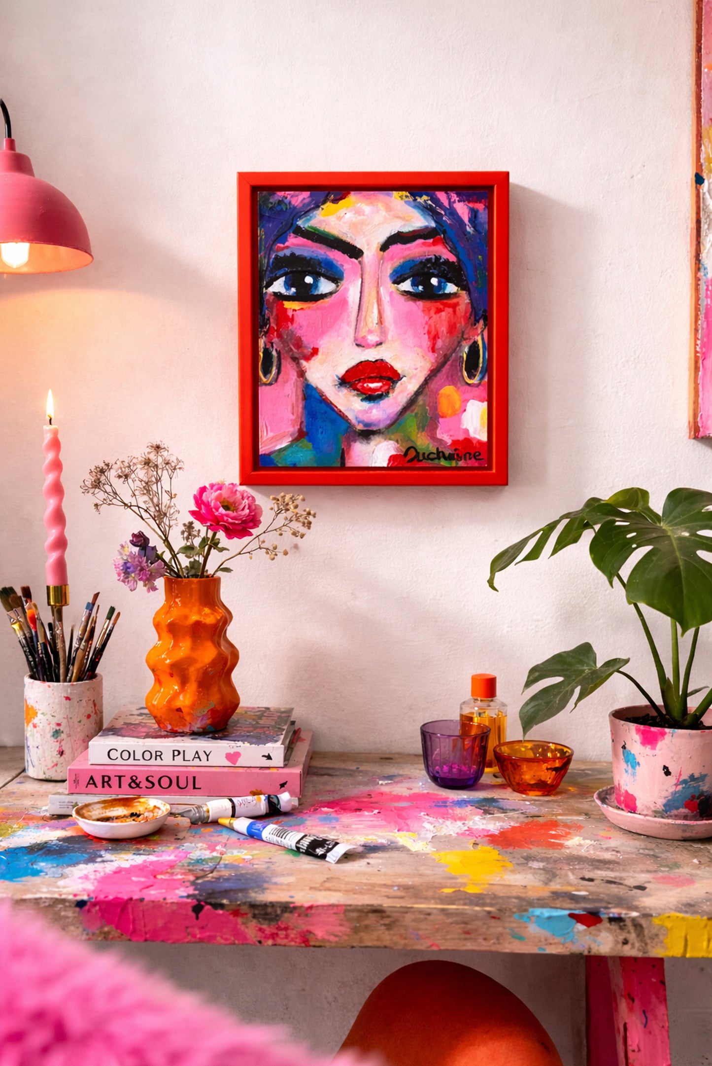 Origineel schilderij – kleurrijk abstract portret – Kleuren vol Lef – Danielle Ducheine