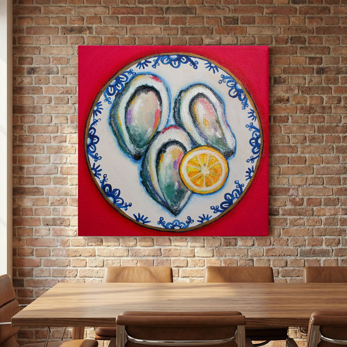 Oesters met Lef – kleurrijke Fine Art Print op canvas