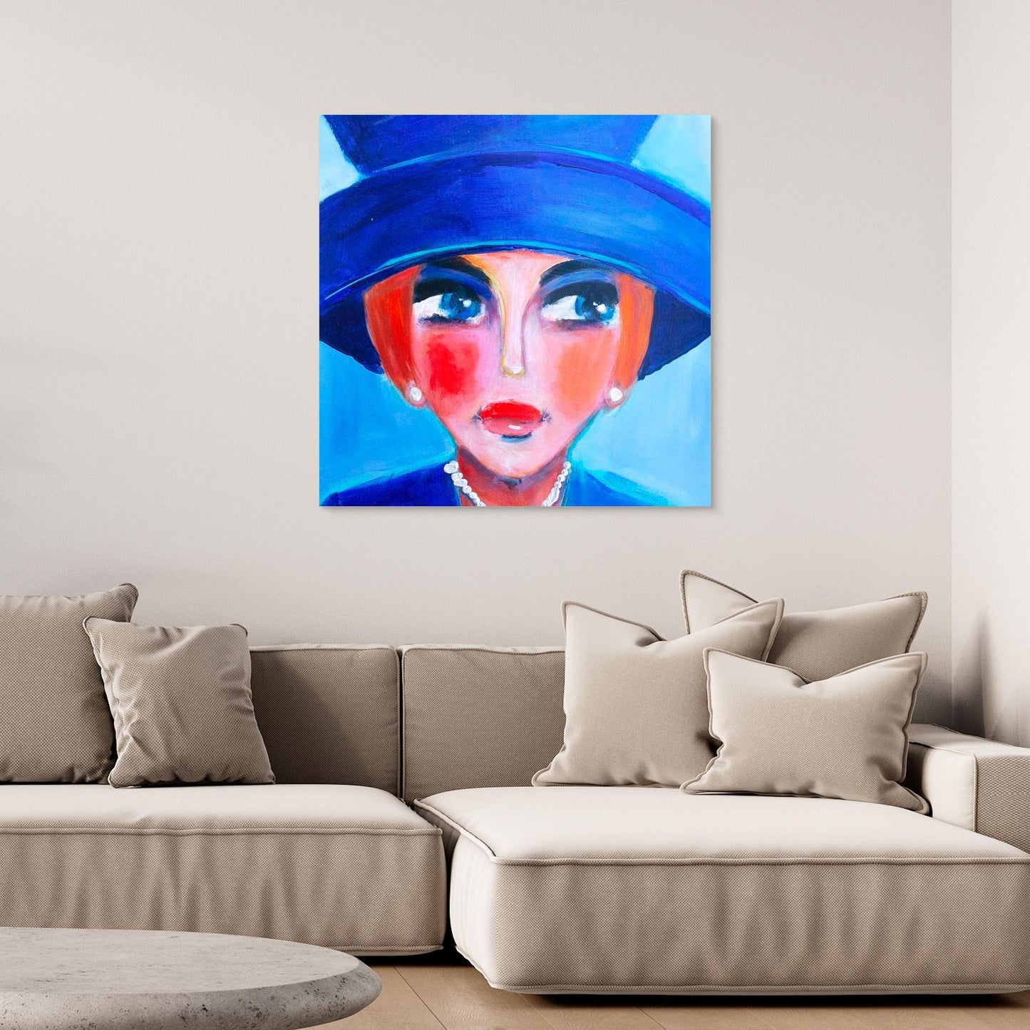 Fine art canvas print – kleurrijk expressief portret – Blauw met Attitude – Danielle Ducheine