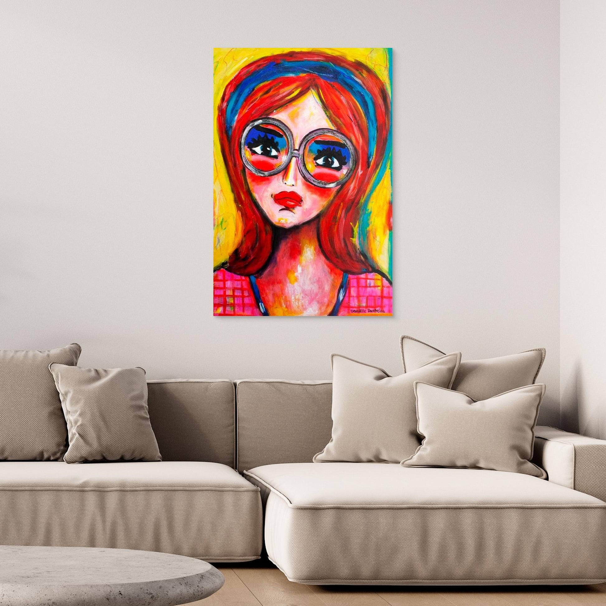 Fine art canvas print – kleurrijk expressief portret – Pink lady Power – Danielle Ducheine