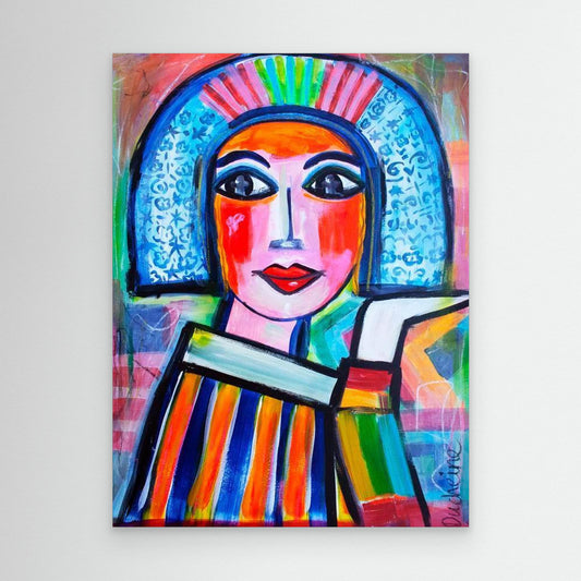 Fine art canvas print – kleurrijk expressief portret – Fietje vol kleur – Danielle Ducheine