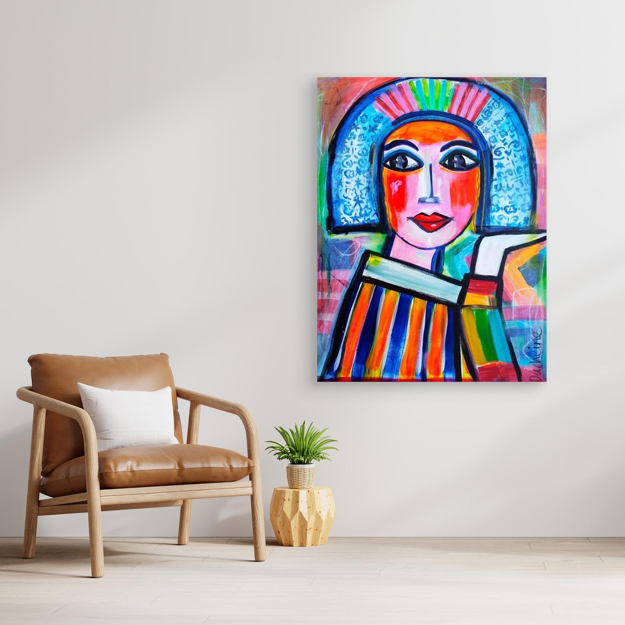 Fine art canvas print – kleurrijk expressief portret – Fietje vol kleur – Danielle Ducheine