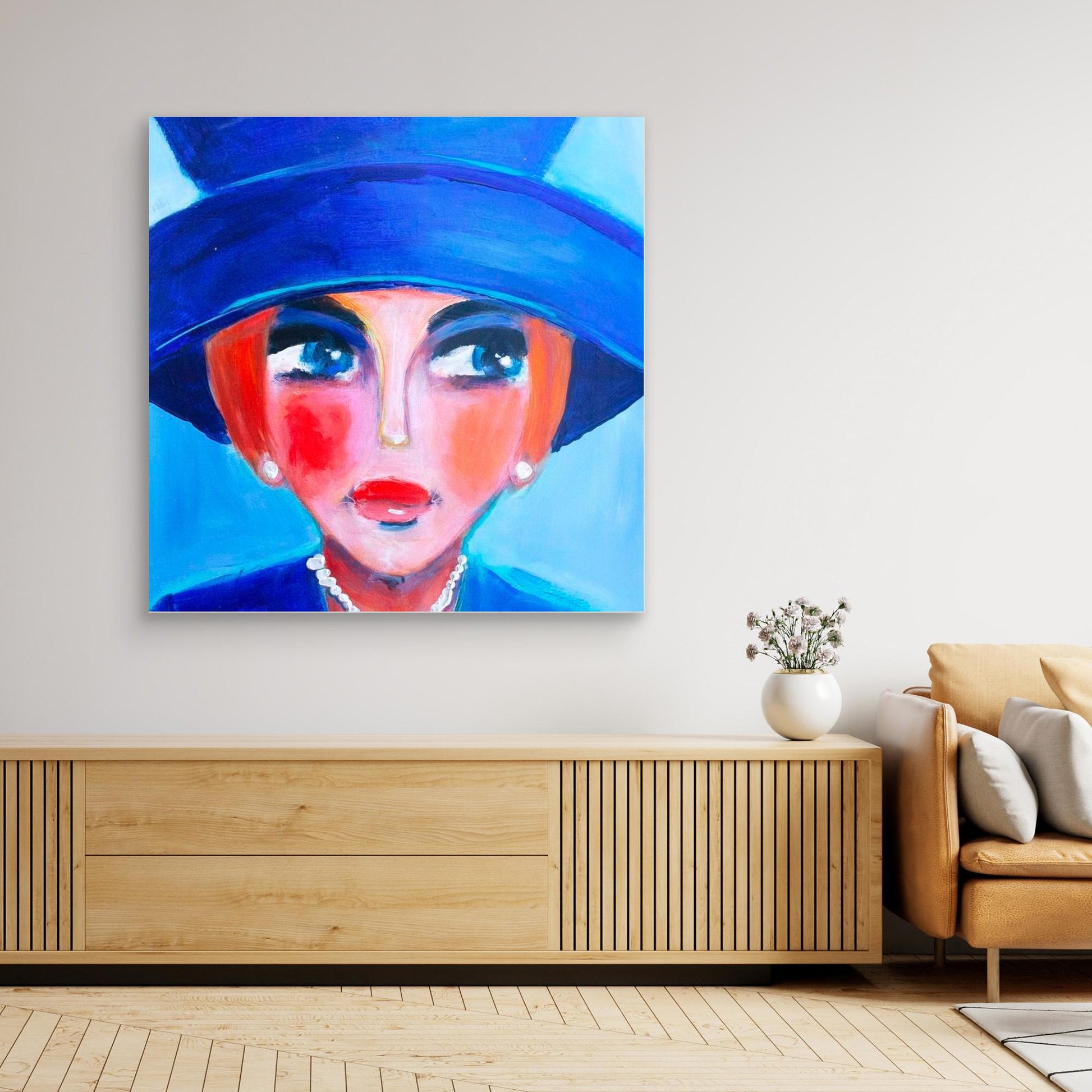 Fine art canvas print – kleurrijk expressief portret – Blauw met Attitude – Danielle Ducheine
