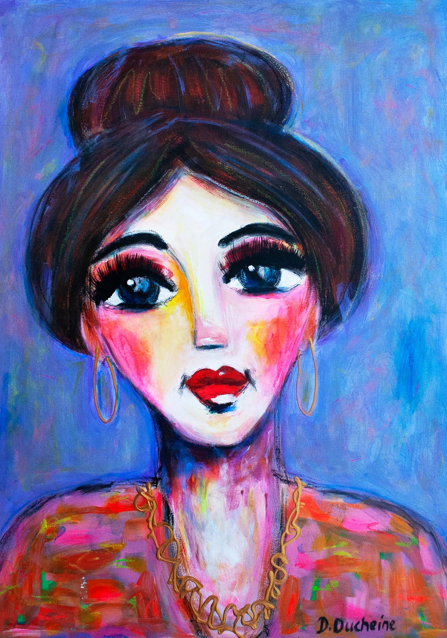 Origineel schilderij – kleurrijk expressief portret – Cato vol klasse – Danielle Ducheine