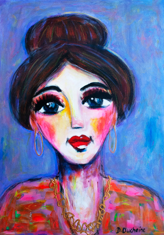 Origineel schilderij – kleurrijk expressief portret – Cato vol klasse – Danielle Ducheine