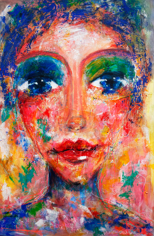 Origineel schilderij – kleurrijk expressief portret – Color Woman – Danielle Ducheine