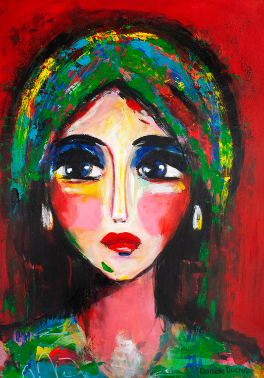 Origineel schilderij – kleurrijk expressief portret – Colorful Gypsy Woman  – Danielle Ducheine
