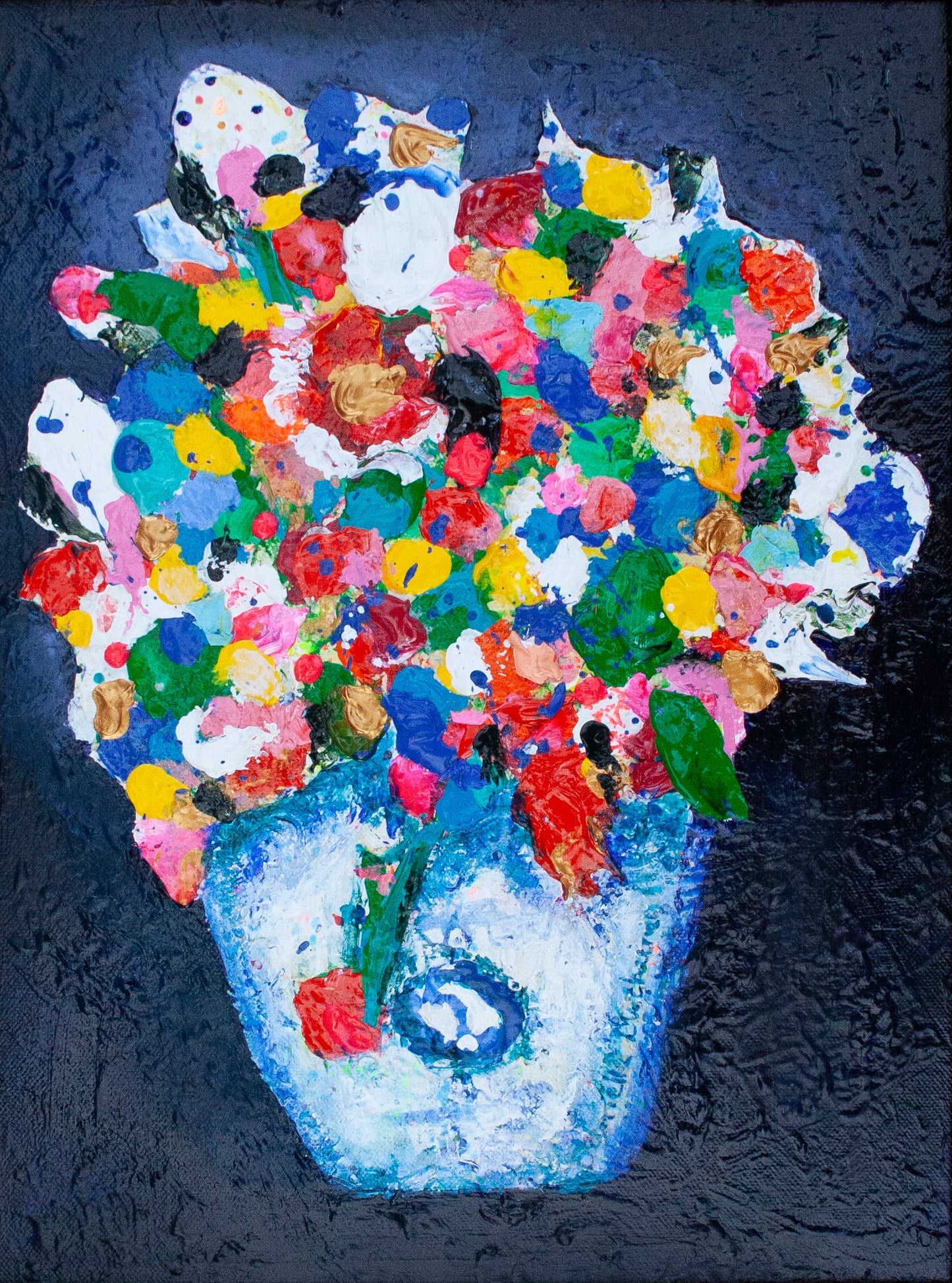 Origineel schilderij – kleurrijk expressief bloemenschilderij – Delfts Vrolijk Vaasje – Danielle Ducheine