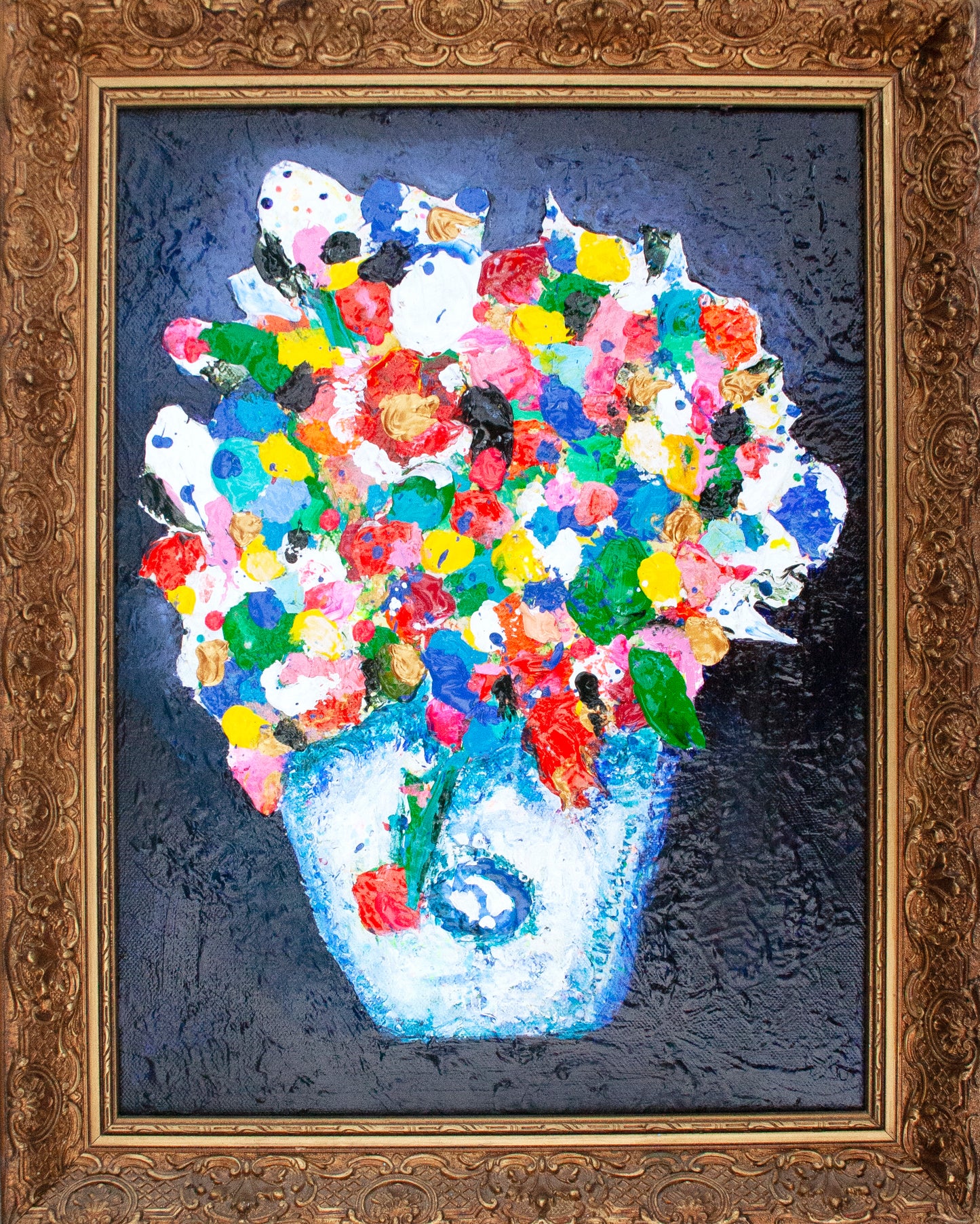 Origineel schilderij – kleurrijk expressief bloemenschilderij – Delfts Vrolijk Vaasje – Danielle Ducheine