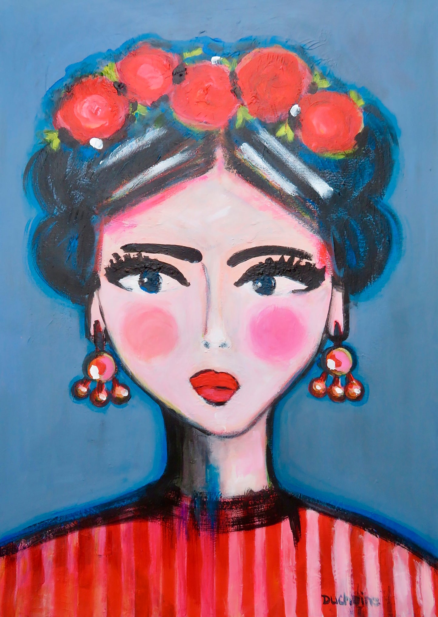 Origineel schilderij – kleurrijk expressief portret – Eliza with Flowers  – Danielle Ducheine