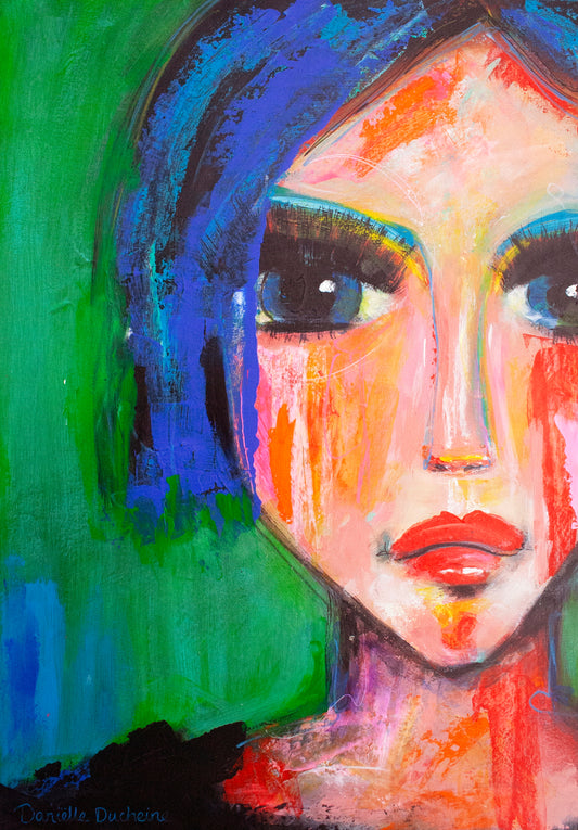 Origineel schilderij – kleurrijk expressief portret – Fren vol Mysterie  – Danielle Ducheine