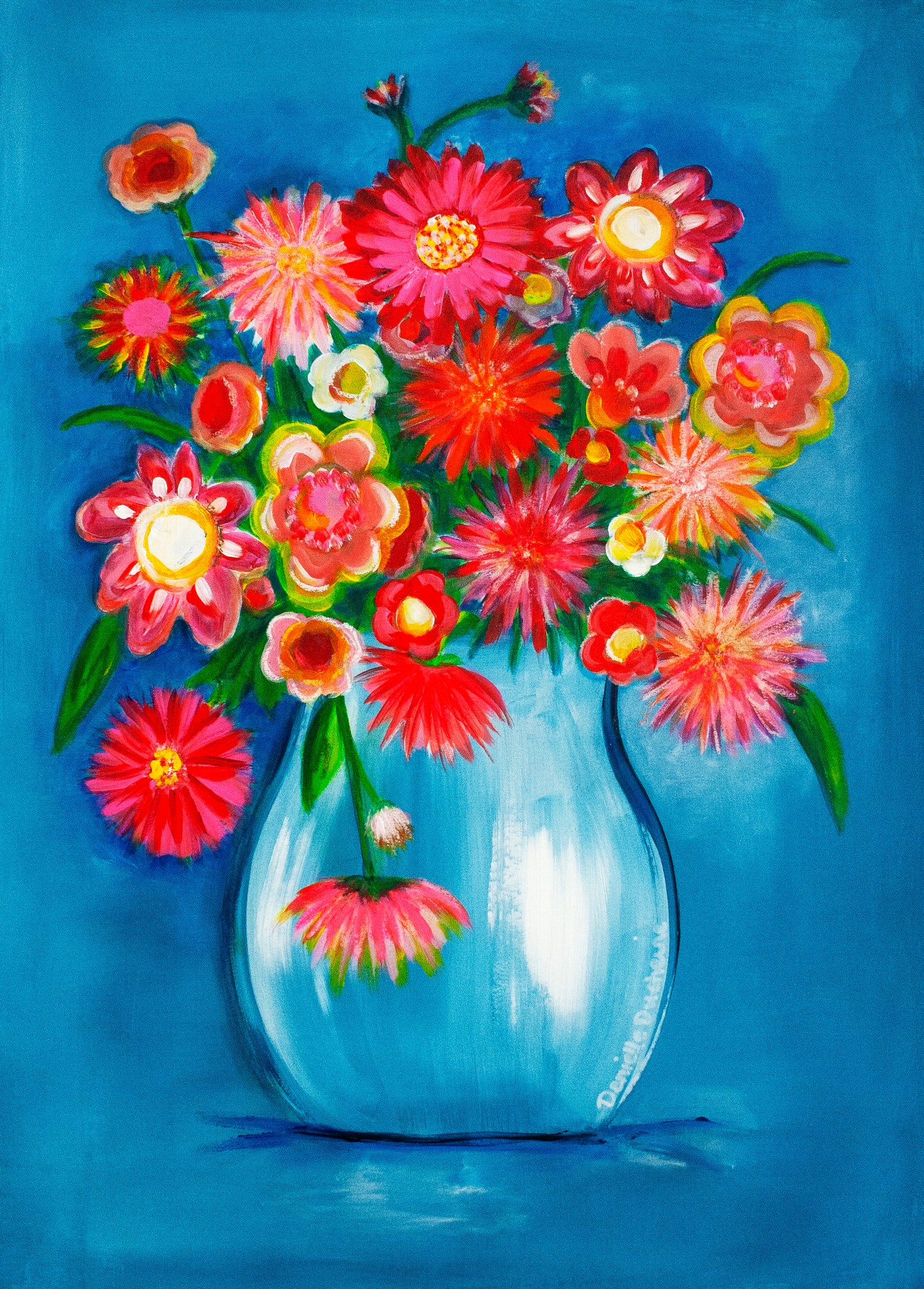 Origineel schilderij – kleurrijk expressief bloemenschilderij – I love Dahlia's – Danielle Ducheine