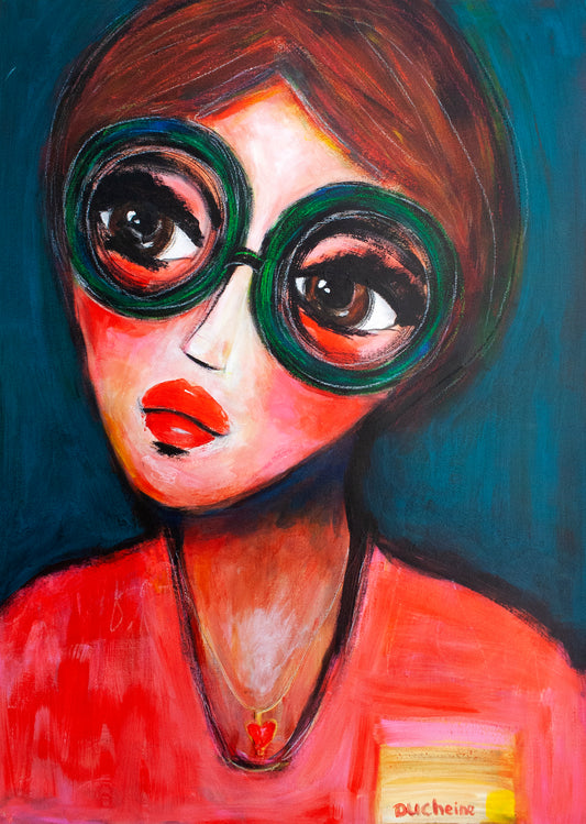 Origineel schilderij – kleurrijk expressief portret – Lone - bold & briliant – Danielle Ducheine