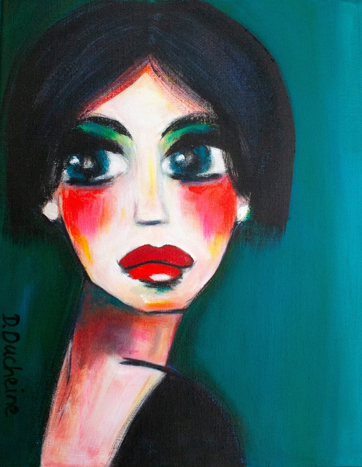 Origineel schilderij – kleurrijk expressief portret – Minou, innerlijke kracht – Danielle Ducheine