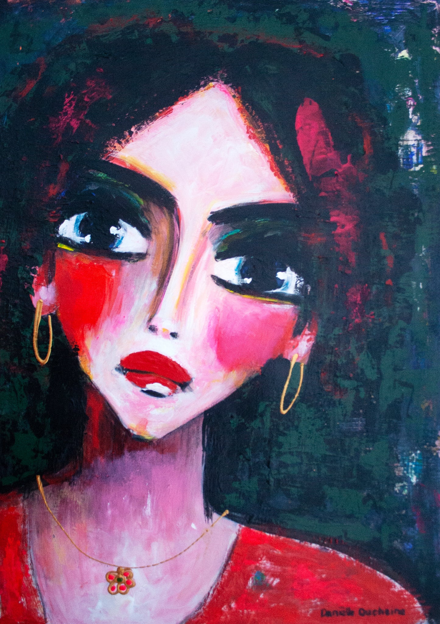 Origineel schilderij – kleurrijk expressief portret – Ogen vol vuur – Danielle Ducheine