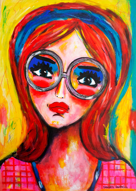 Origineel schilderij – kleurrijk expressief portret – Pink Lady Power – Danielle Ducheine