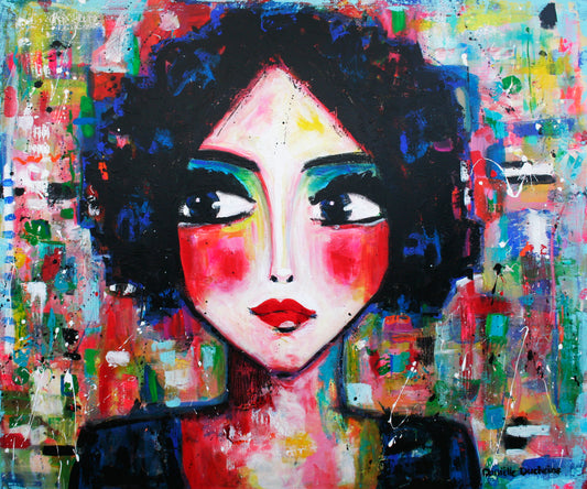 Origineel schilderij – kleurrijk expressief portret – Surrounded by Colors – Danielle Ducheine