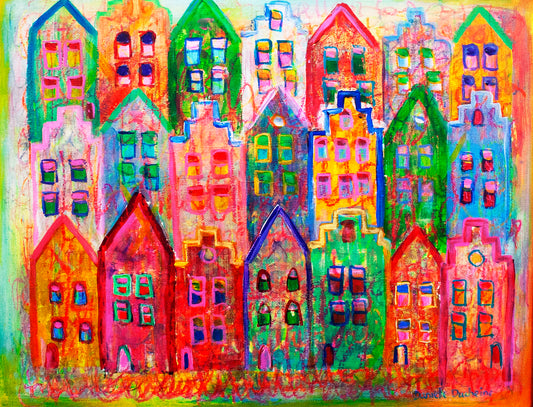 Origineel schilderij – kleurrijk expressief werk – Thuis vol kleur – Danielle Ducheine