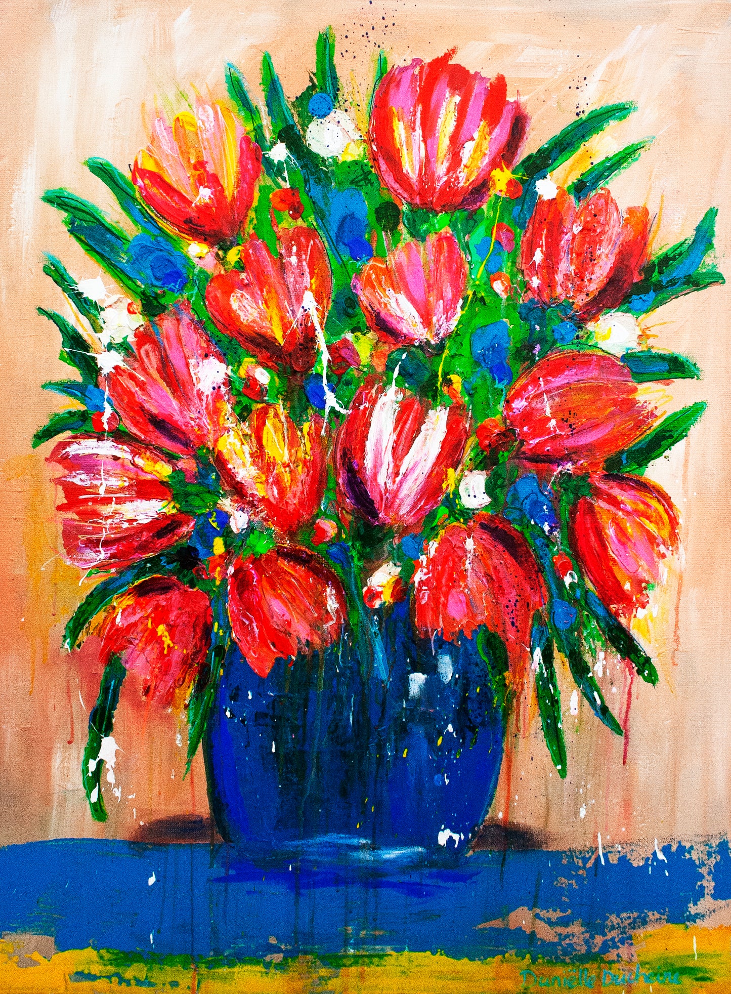 Origineel schilderij – kleurrijk expressief bloemenschilderij – Tulpen uit Amsterdam – Danielle Ducheine
