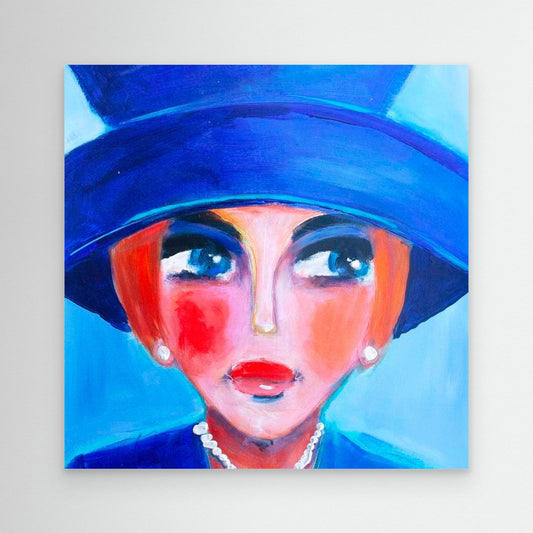 Fine art canvas print – kleurrijk expressief portret – Blauw met Attitude – Danielle Ducheine