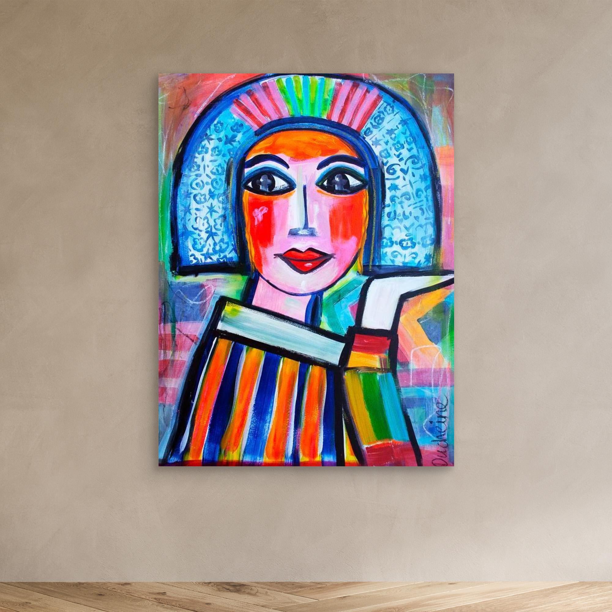 Fine art canvas print – kleurrijk expressief portret – Fietje vol kleur – Danielle Ducheine