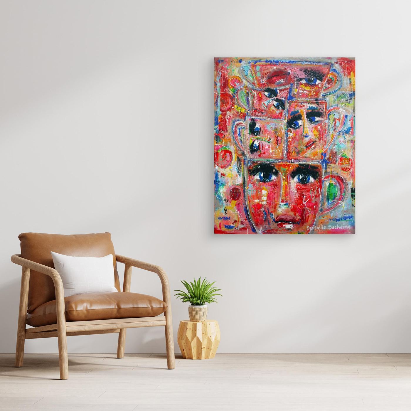 Fine art canvas print – kleurrijk expressief kunstwerk – Stapel kopjes – Danielle Ducheine