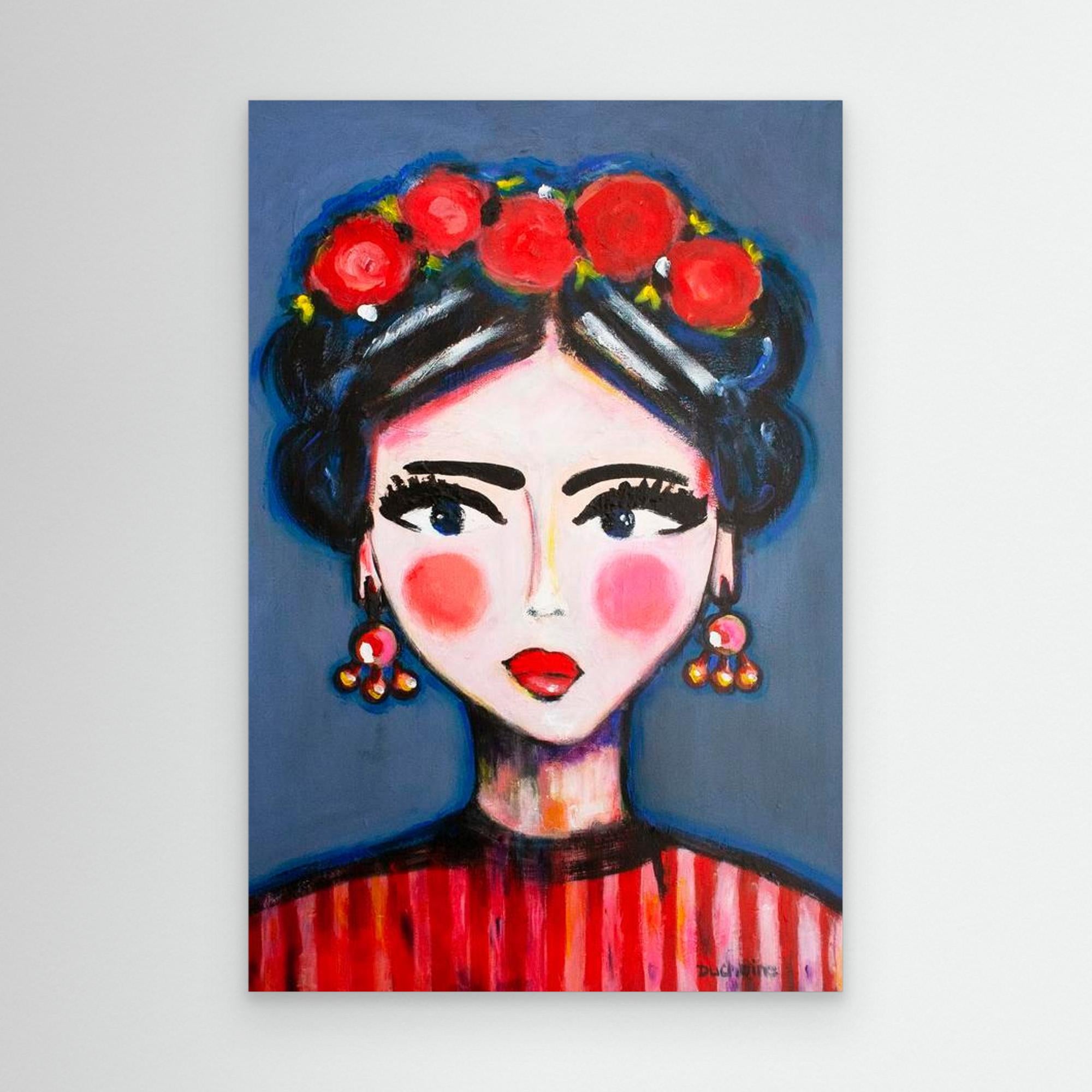 Fine art canvas print – kleurrijk expressief portret – Eliza with Flowers – Danielle Ducheine