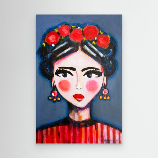 Fine art canvas print – kleurrijk expressief portret – Eliza with Flowers – Danielle Ducheine