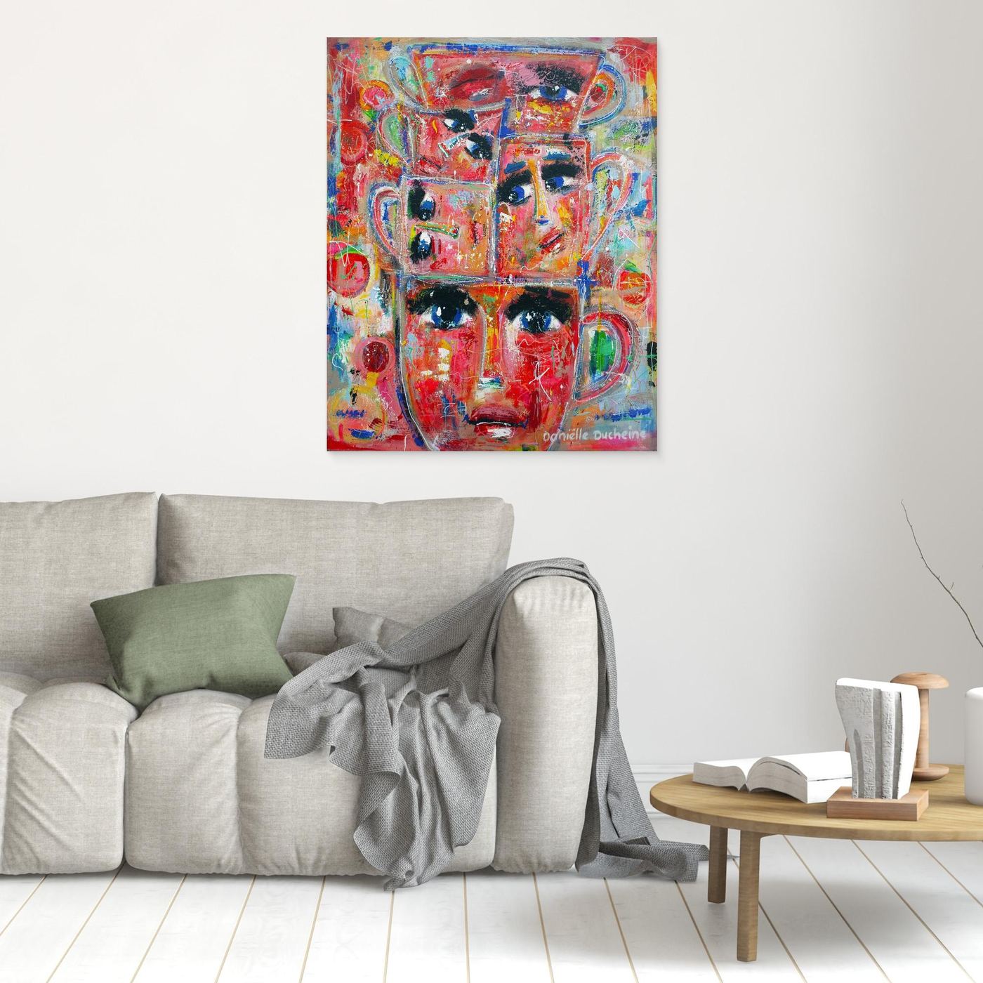 Fine art canvas print – kleurrijk expressief kunstwerk – Stapel kopjes – Danielle Ducheine