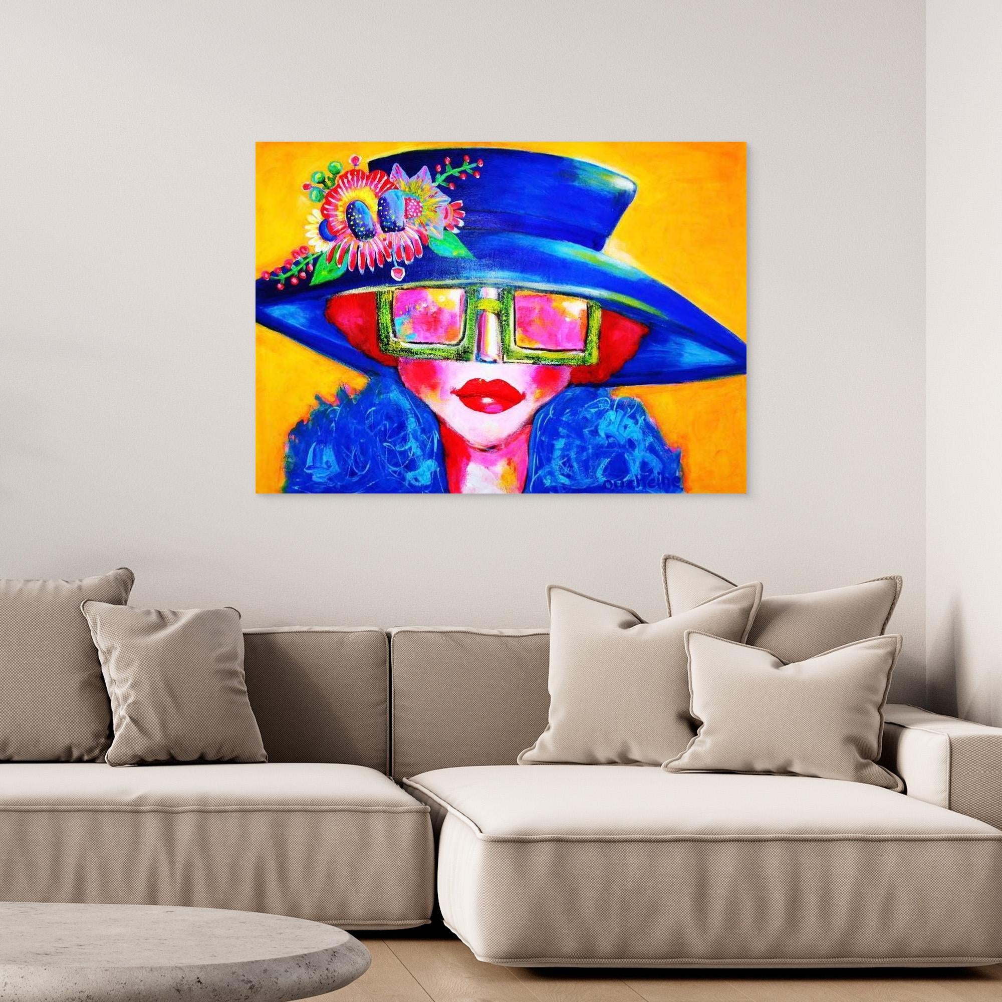 Fine art canvas print – kleurrijk expressief portret – Door een roze bril – Danielle Ducheine
