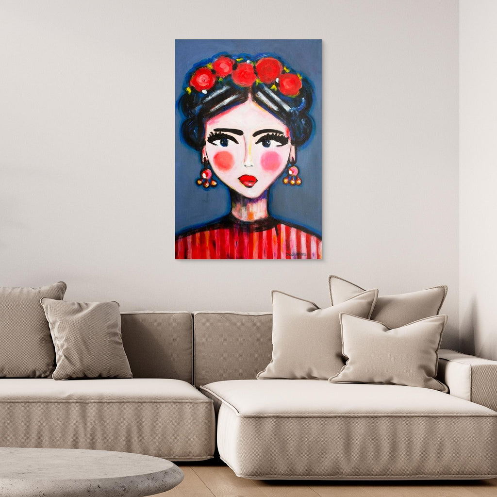Fine art canvas print – kleurrijk expressief portret – Eliza with Flowers – Danielle Ducheine