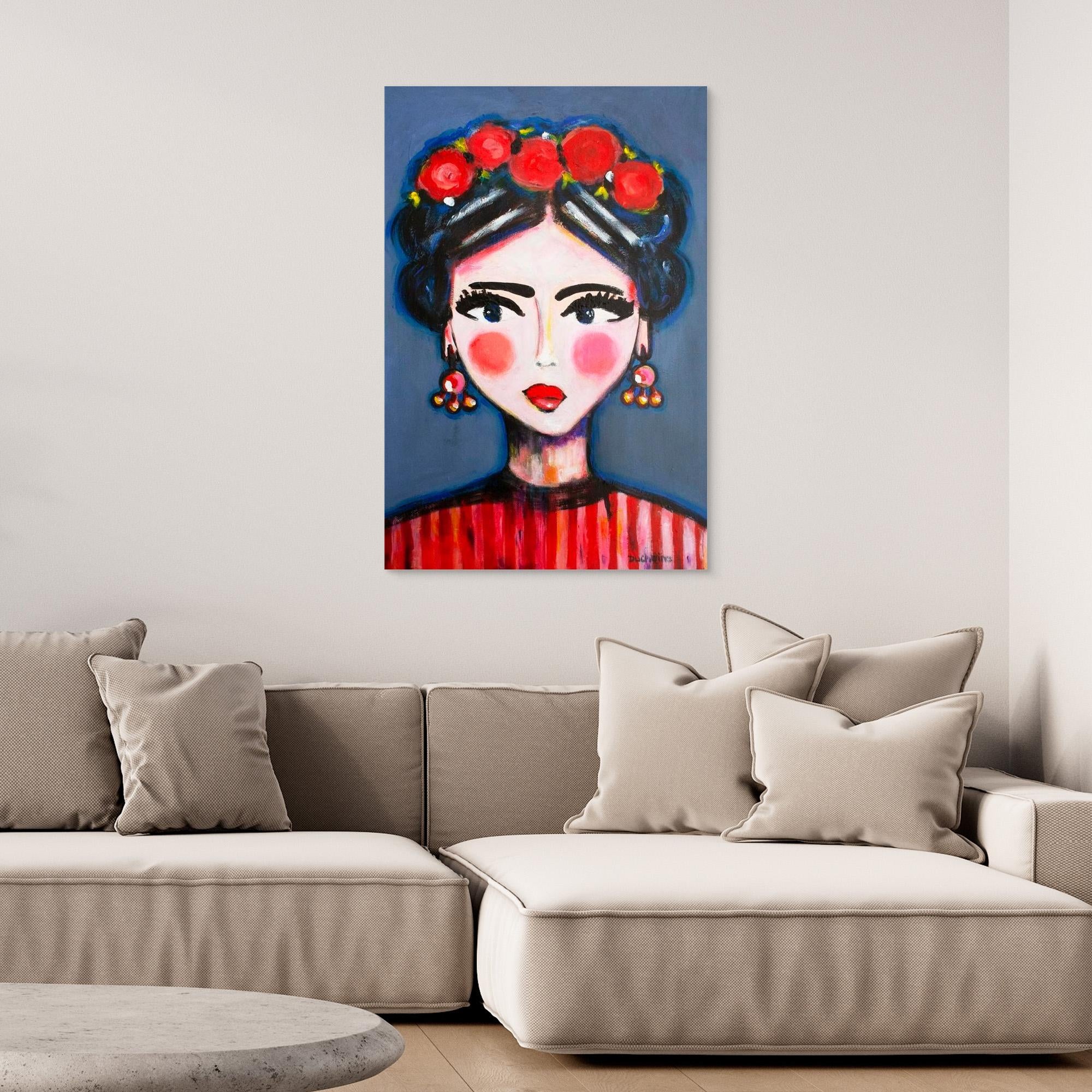 Fine art canvas print – kleurrijk expressief portret – Eliza with Flowers – Danielle Ducheine