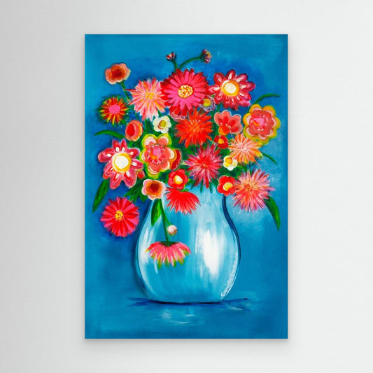Fine art canvas print – Explosie van kleur – I love Dahlia's – Danielle Ducheine