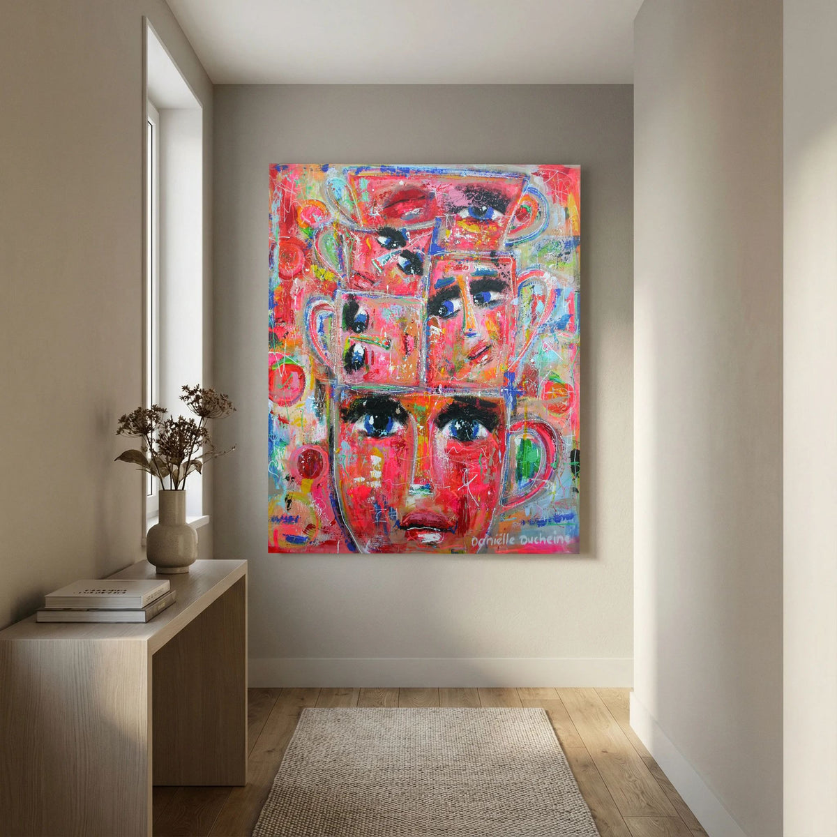 Stapel kopjes - kleurrijke Fine Art Print op canvas