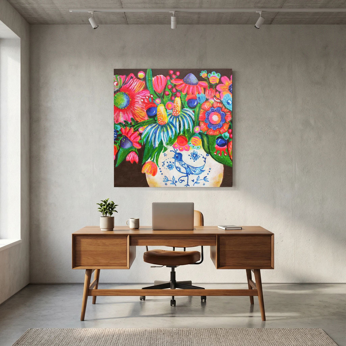 Delfts blauw vaasje – kleurrijke Fine Art Print op canvas