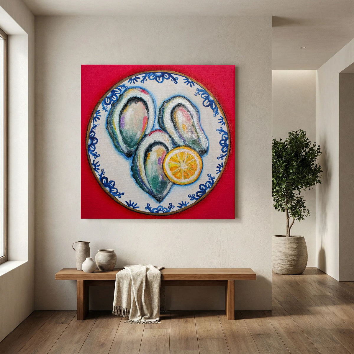 Oesters met Lef – kleurrijke Fine Art Print op canvas
