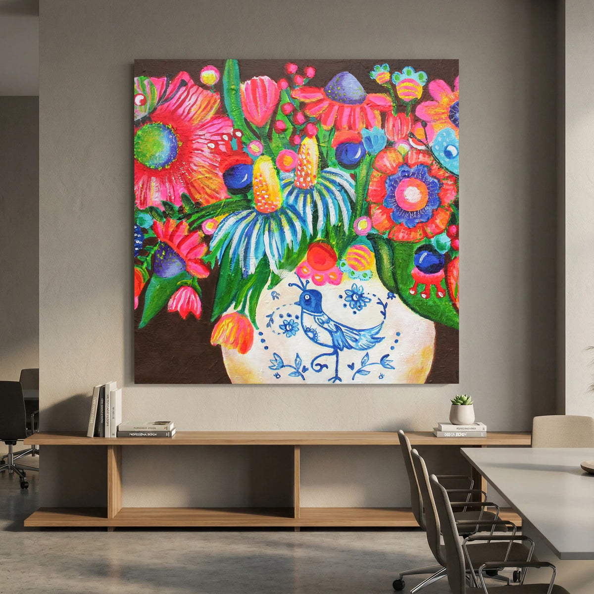 Delfts blauw vaasje – kleurrijke Fine Art Print op canvas