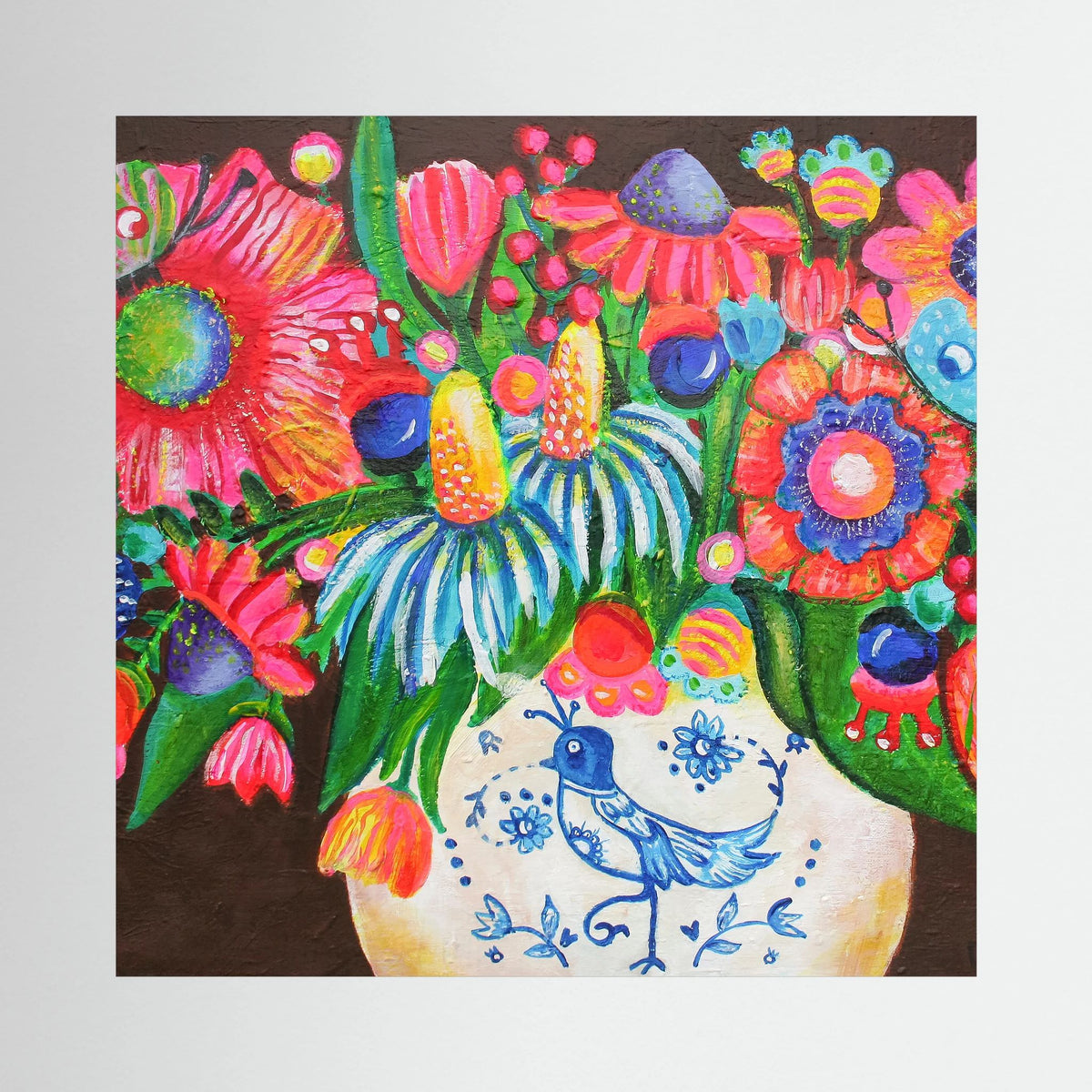 Delfts blauw vaasje – kleurrijke Fine Art Print op canvas
