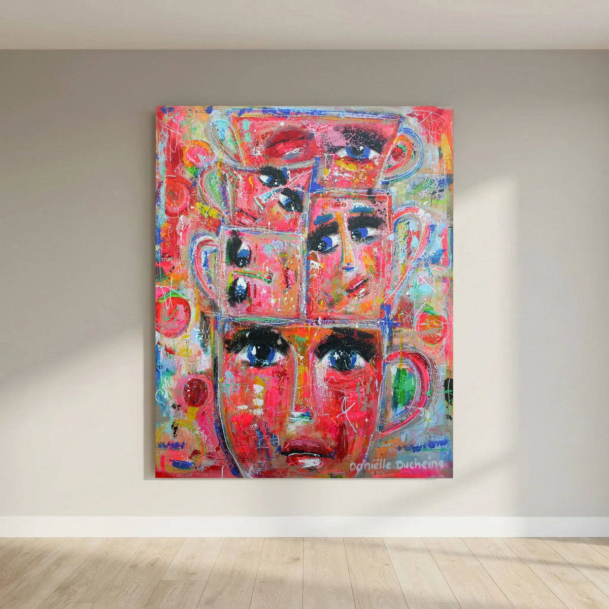 Stapel kopjes - kleurrijke Fine Art Print op canvas