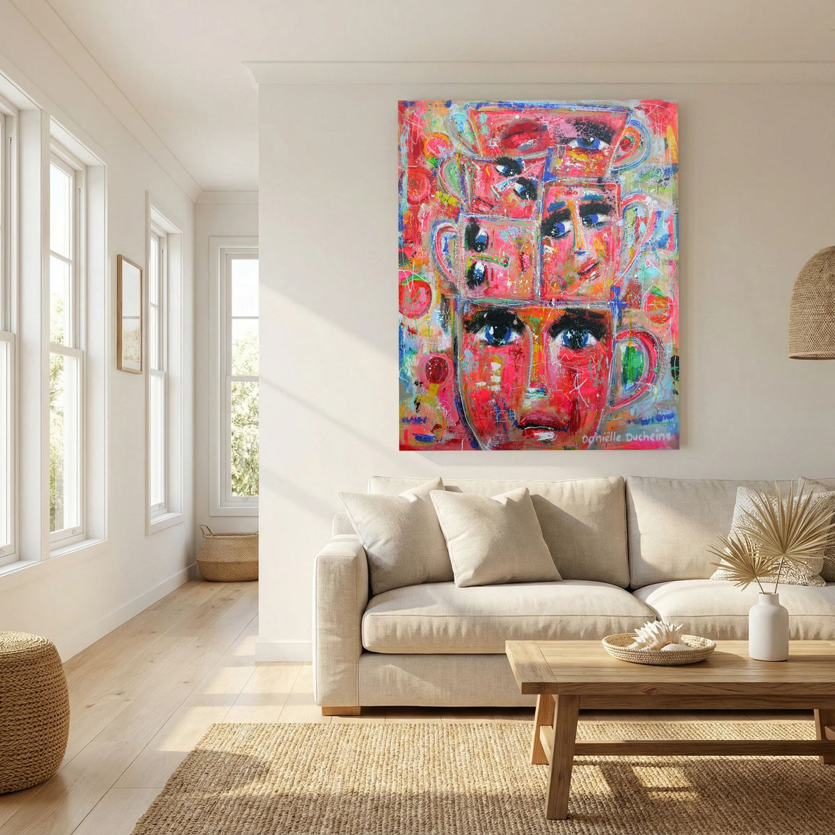 Stapel kopjes - kleurrijke Fine Art Print op canvas