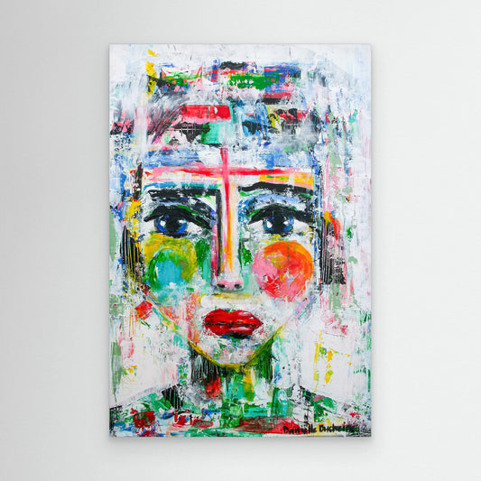 Krachtige vrouw ontwaakt – kleurrijke Fine Art Print op canvas