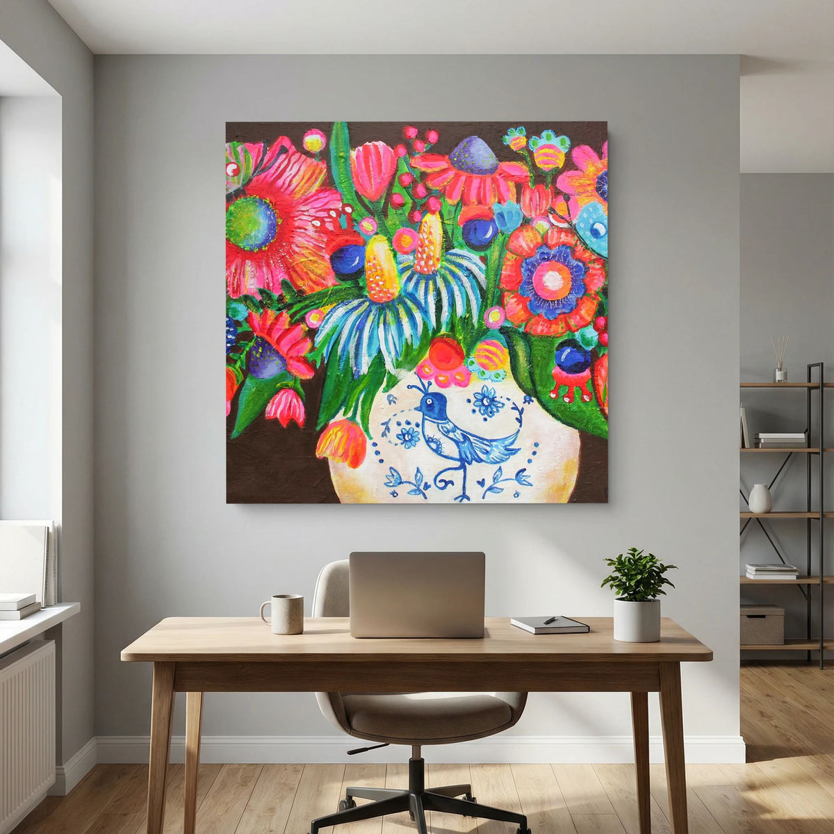 Delfts blauw vaasje – kleurrijke Fine Art Print op canvas