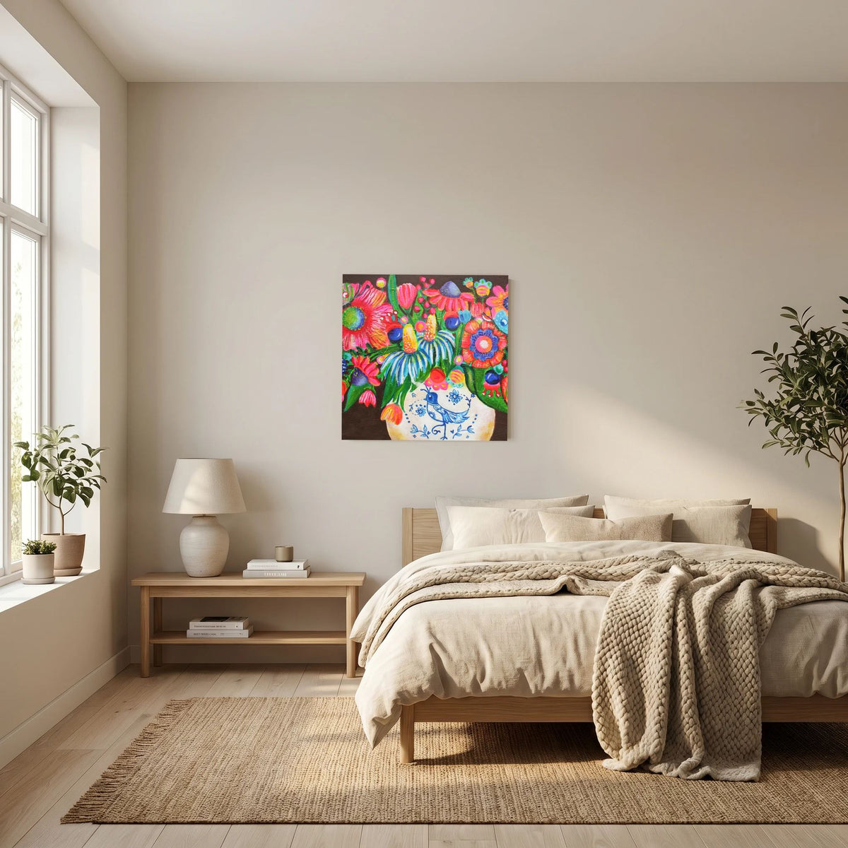 Delfts blauw vaasje – kleurrijke Fine Art Print op canvas