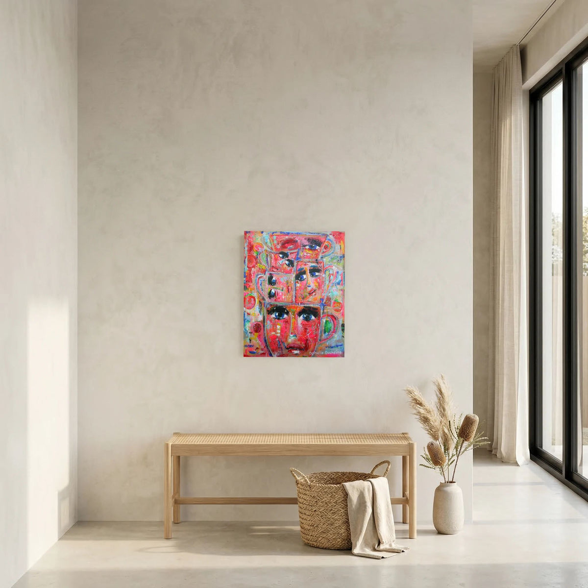 Stapel kopjes - kleurrijke Fine Art Print op canvas