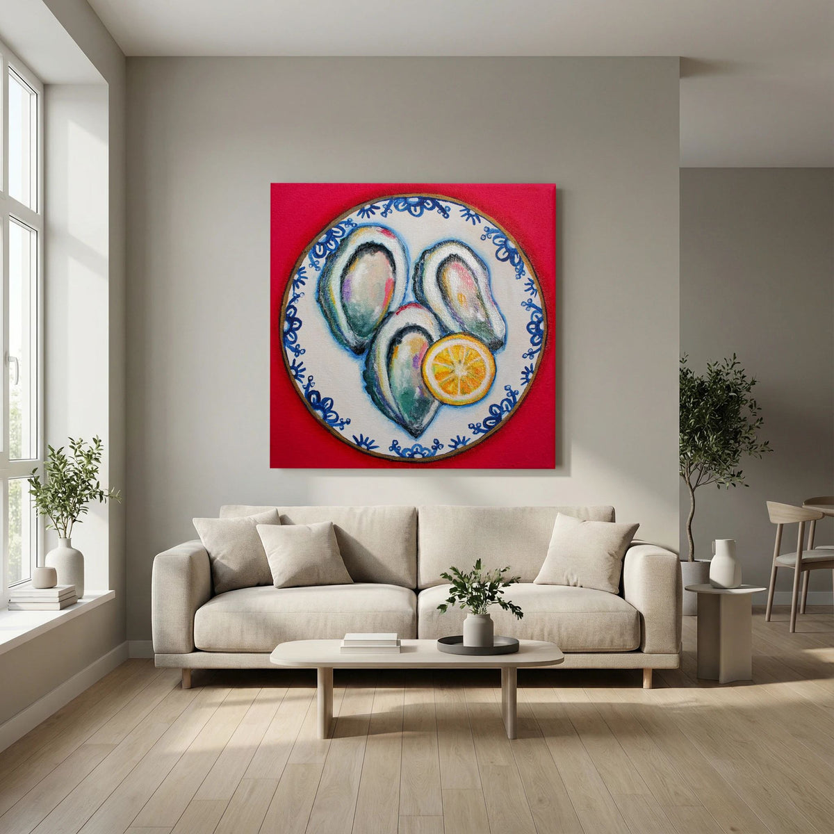 Oesters met Lef – kleurrijke Fine Art Print op canvas