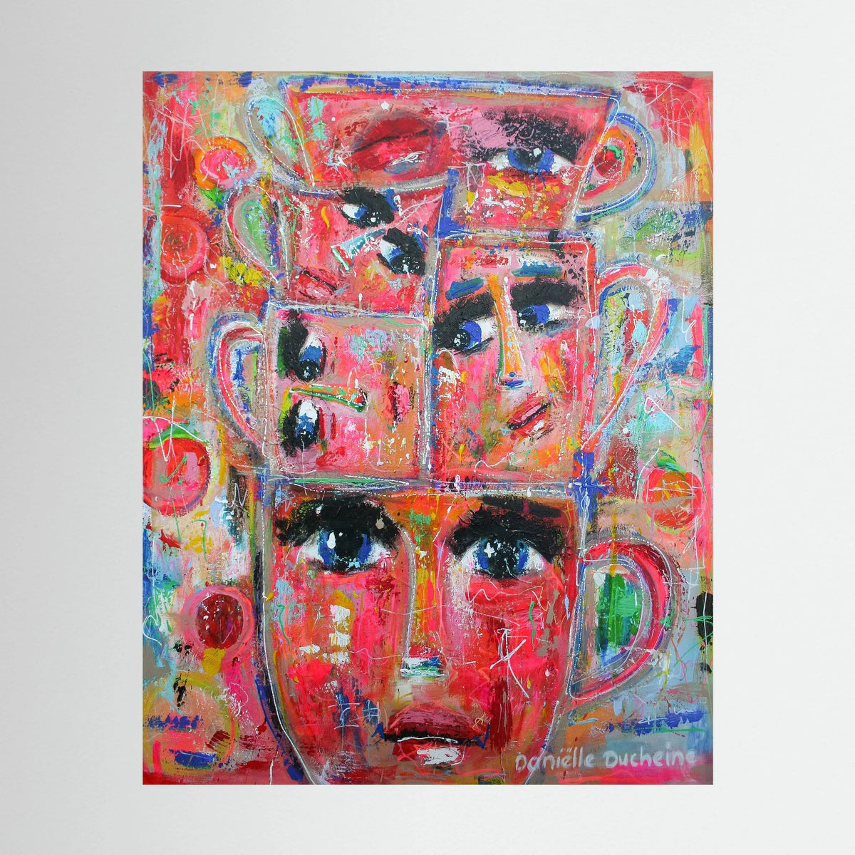 Stapel kopjes - kleurrijke Fine Art Print op canvas