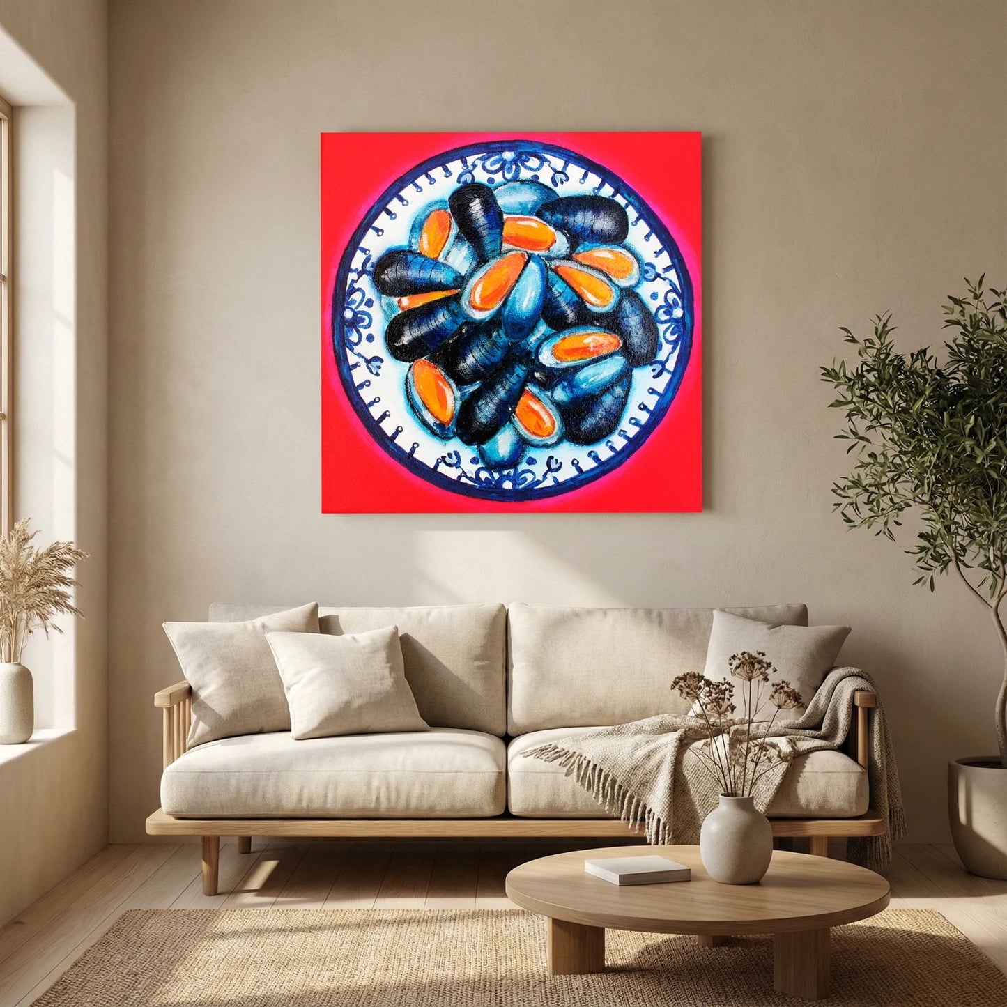 Moules met Lef – kleurrijke Fine Art Print op canvas
