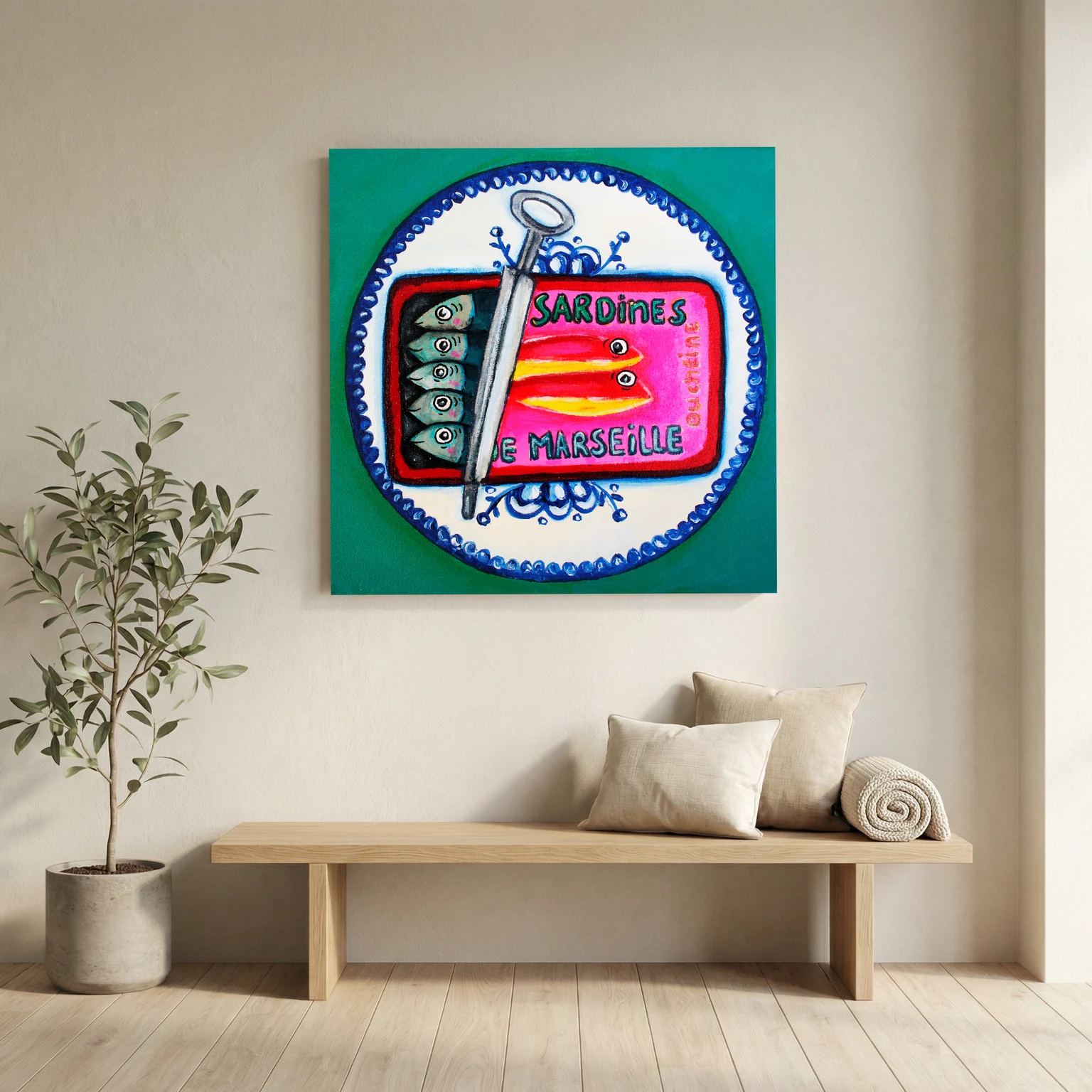 Sardines de Marseille – kleurrijke Fine Art Print op canvas